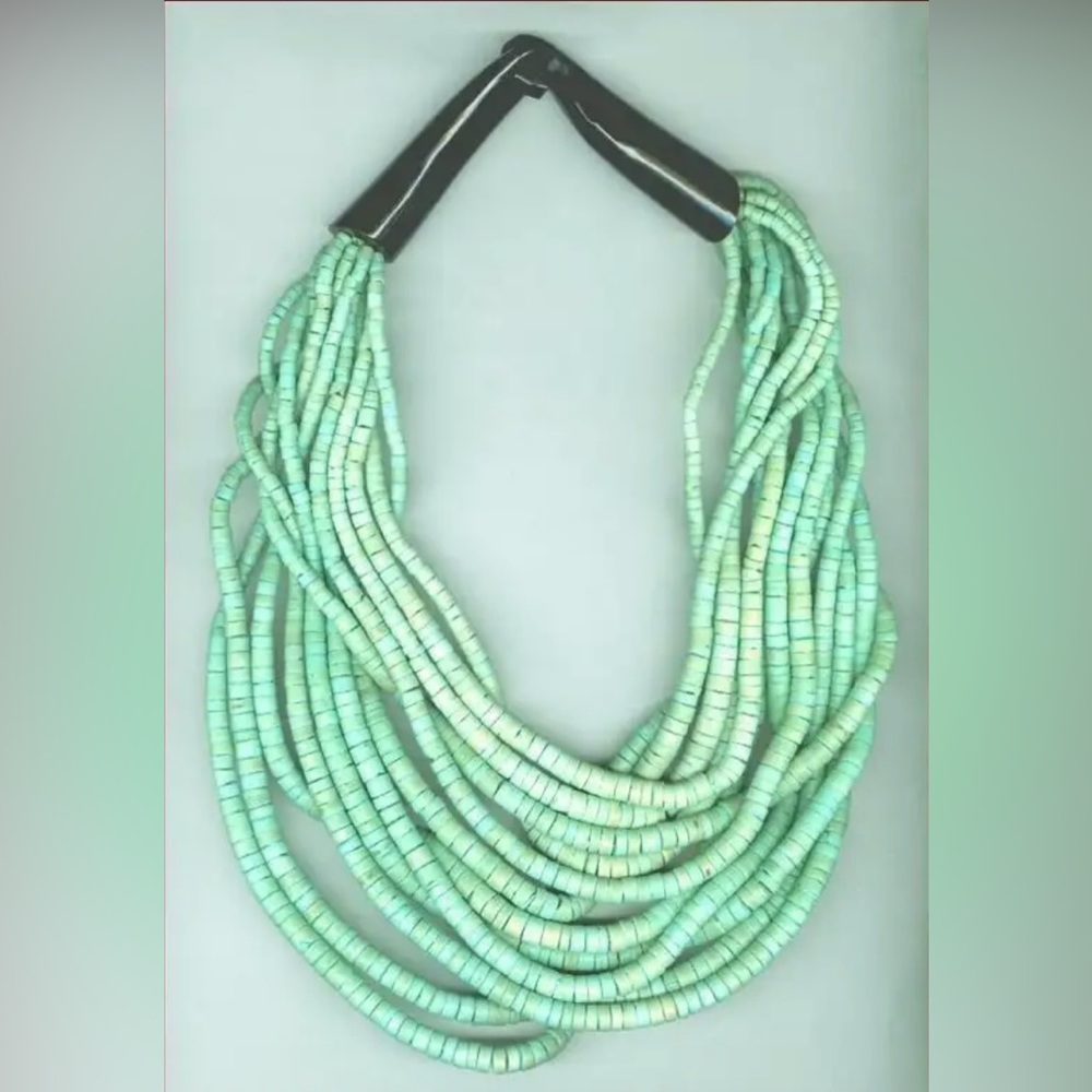 Multi-Strand Sea Green buffalo horn Necklace